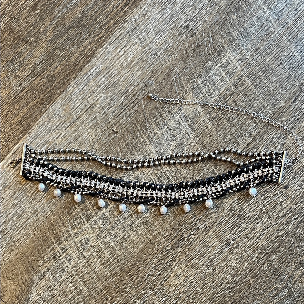 Free People Black and Silver Pearl Choker Necklace